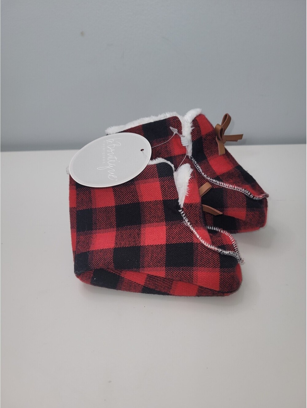 Title: B Boutique Baby Slipper Boots Red Buffalo Plaid Cozy Cottagecore